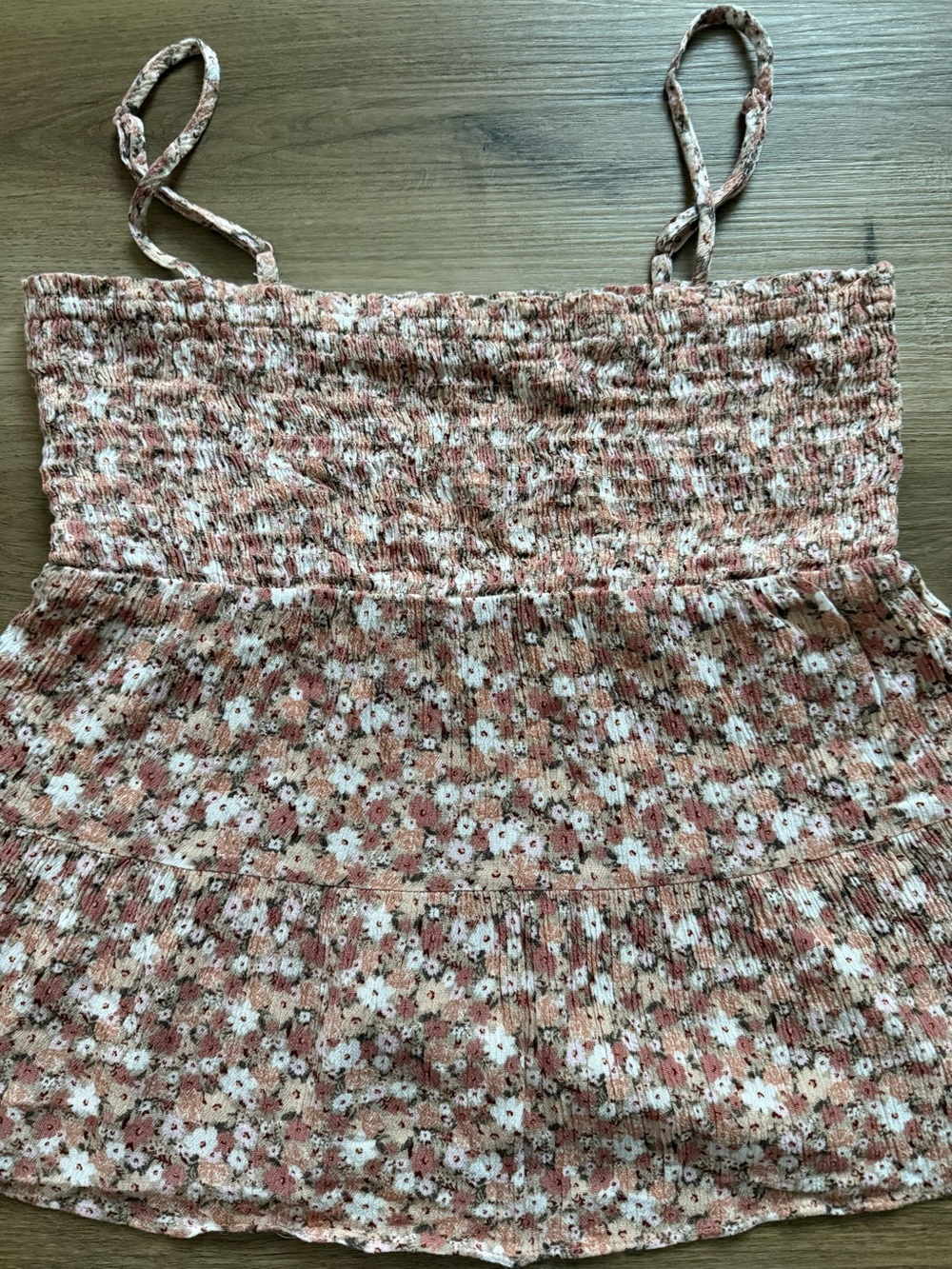 Paper Crane Women’s S Pink/Tan Floral Smocked Tank Top Babydoll Boho Coquette - Picture 2 of 7